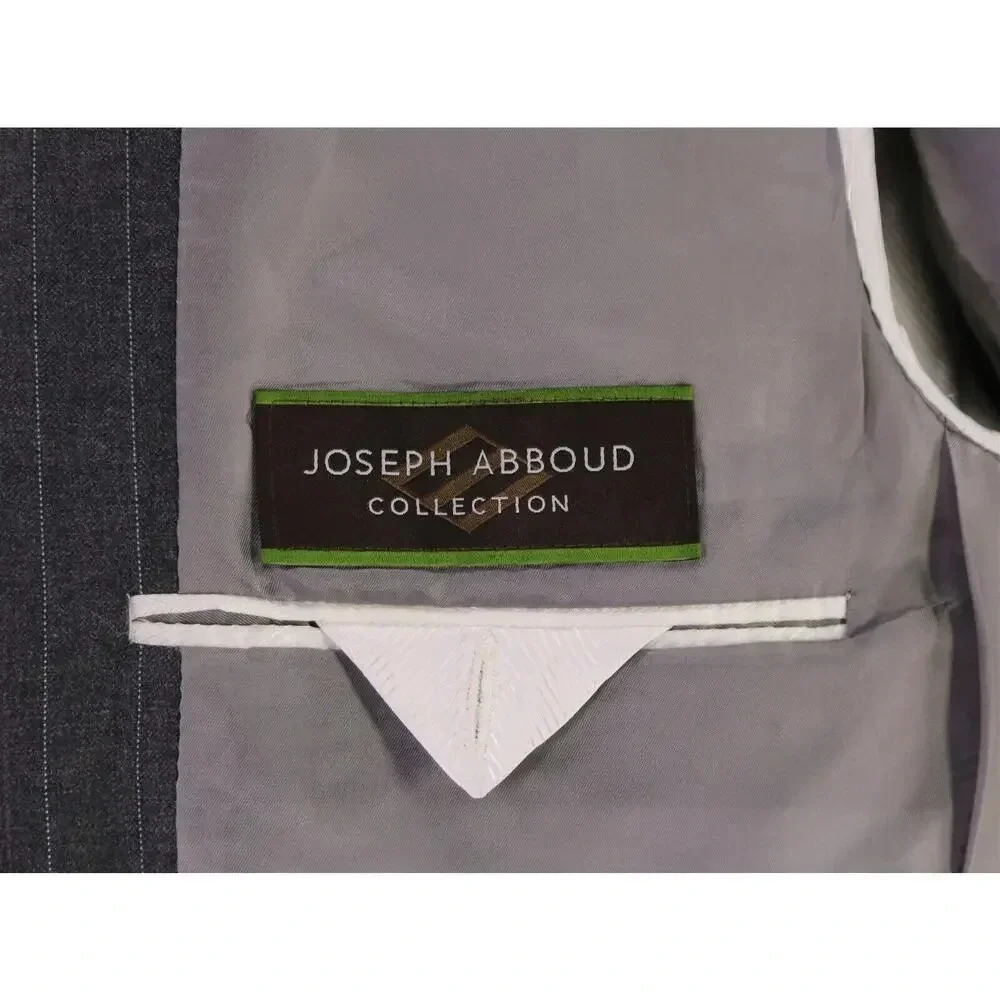 Joseph Abboud Gray w/ Sky Blue Pinstripe Super 120's Wool 2-Btn Suit 42R - Picture 7 of 9